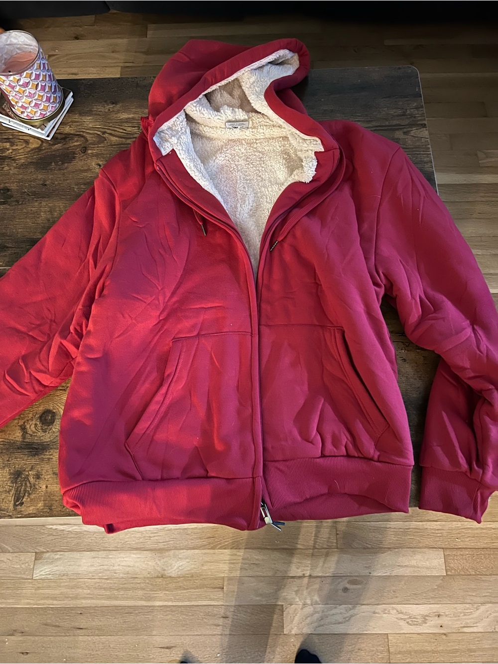 Women’s Red Sherpa-Lined Hooded Jacket